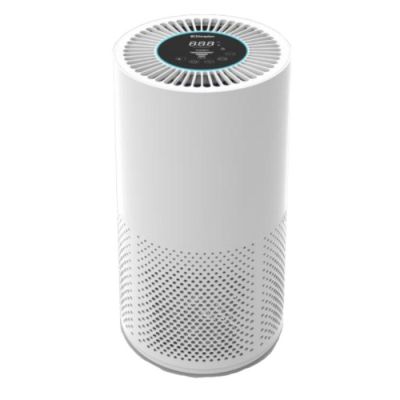 a white air purifier sitting on top of a white table