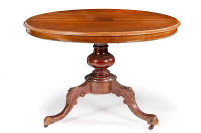 TABLE de salle à manger en placage d'acajou et chêne, le fut central e