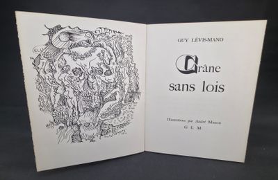 an open book with a black and white drawing of a man on a horse