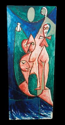un tableau représentant un homme et une femme sur un bateau