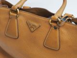 prada brown leather tote bag with gold hardware