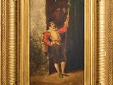 une peinture à l'huile représentant un homme tenant une épée, dans un cadre doré