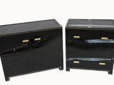 pair of black lac lac nightstands with brass handles
