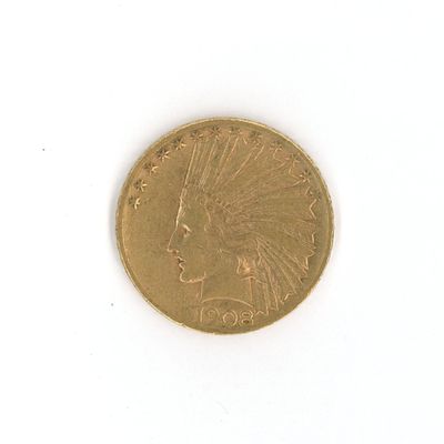 une pièce d'or sur laquelle est représentée une tête d'Indien