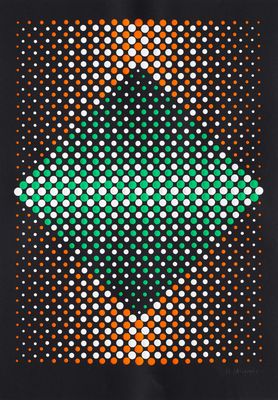 un motif de points orange et verts sur fond noir