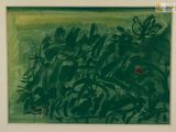 une image représentant un tableau d'une fleur rouge dans un cadre blanc