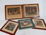 four framed pictures of people in a room with a table and chairs