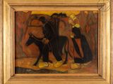 an image of a painting of a man on a horse and a woman on a horse