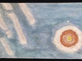 an image of a painting of a sun and clouds on a black background