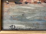 an oil painting of a boat in a body of water