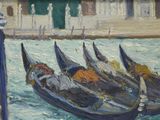 a painting of a gondola in the water