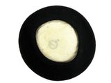 a picture of a black hat with a white circle on it