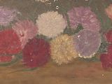 tableau représentant un bouquet de fleurs dans un champ, avec le ciel en arrière-plan