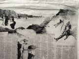 a newspaper with a drawing of a man on a horse and a woman on a horse