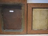 pair of antique wood picture frames with glass inserts
