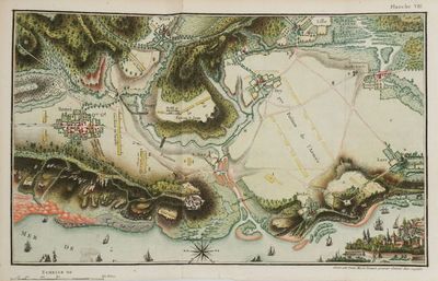 an old map of a city with a river running through it