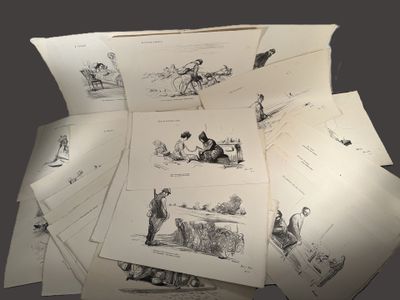 de nombreux dessins représentant des personnes et des animaux posés sur une table