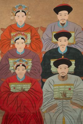 une image d'un tableau représentant un groupe de personnes assises sur un banc