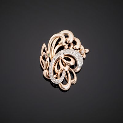 Broche en or rose 750°°° et platine 850°°° (têtes d'aigle et…
