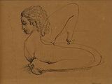 un dessin représentant une femme allongée sur le ventre, les jambes croisées