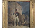an image of a painting of a man in uniform with a dog