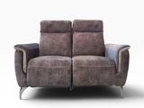the two seat reclining loveseat is made of leather and has a metal frame
