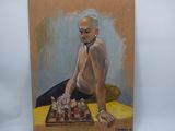 an oil painting of a man playing a game of chess