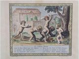 a drawing of a group of naked children playing with a ball