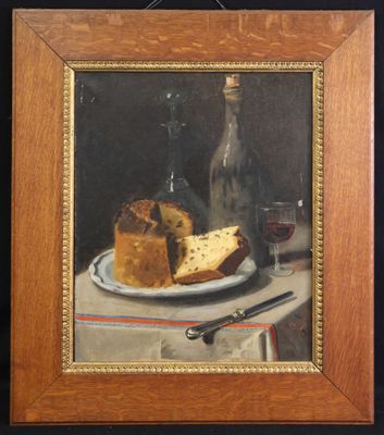 une peinture représentant une part de gâteau sur une assiette