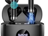 une paire d'écouteurs Bluetooth sur laquelle se trouve une empreinte digitale