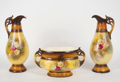 Garniture de cheminée 1900 en faience fine à décor polychrom…