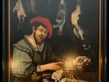 an image of a painting of a man holding a bird in his hand