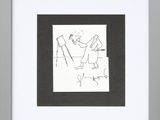 drawing of a man sitting in a chair with a dog