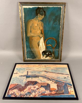 painting of a woman with a cat and a painting of a woman with a cat