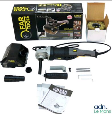 an image of a box of tools including a rotary grinder and a box of tools