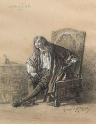 dessin représentant un homme assis sur une chaise, les jambes croisées