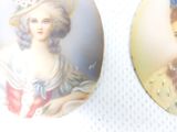 two pictures of a woman wearing a hat and a dress