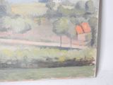 a painting on the wall of a house with a red roof