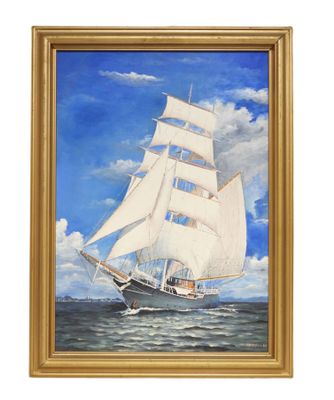 École du XXe siècle. Voilier. Huile sur toile. - Photo 1