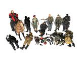 a lot of action figures that are on a white surface
