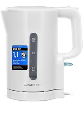 a white electric kettle sitting on top of a white table
