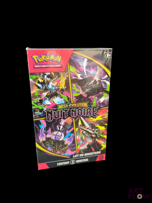 La boîte est remplie de cartes à collectionner Pokémon sur fond noir.