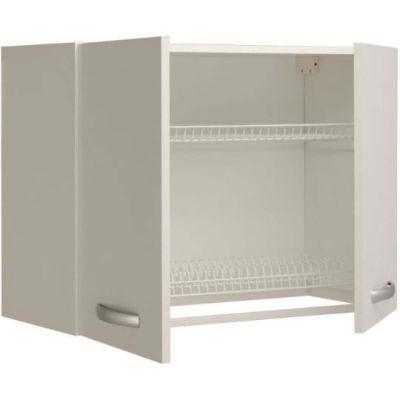 un gros plan d'une armoire blanche dont la porte est ouverte