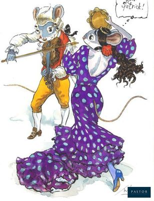 illustration représentant deux souris qui dansent dans la neige