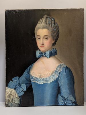 portrait of a lady in a blue dress with a fan