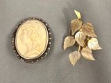 un gros plan sur deux broches ornées de feuilles