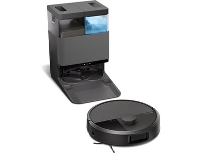 une image représentant un aspirateur robot équipé d'un distributeur de papier sur le dessus