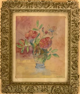 une peinture de fleurs dans un vase sur une table