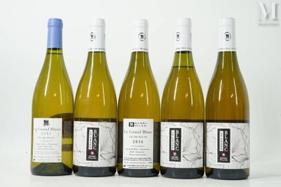 six bouteilles de vin sont alignées sur une table