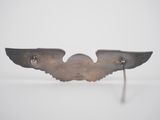 a close up of a metal object with wings on it